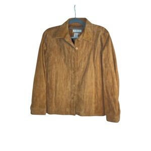 Coldwater Creek Women’s PL Leather Button Front Jacket Brown Textured Suede Coat